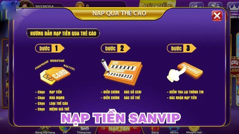 Thủ tục nạp tiền SanVip 